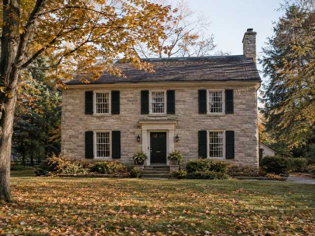 A 19th-century limestone house on a large treed lot in the old village of Ancaster